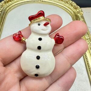 Vintage Jewelry Enamel Snowman Brooch Pin